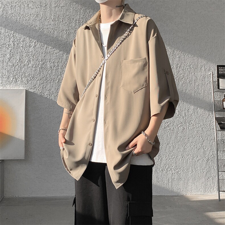 M-8XL领带衬衫短袖特大码垂坠感夏季冰丝外套DK制服衬衣DC5005P45,男装衬衫,电商B238