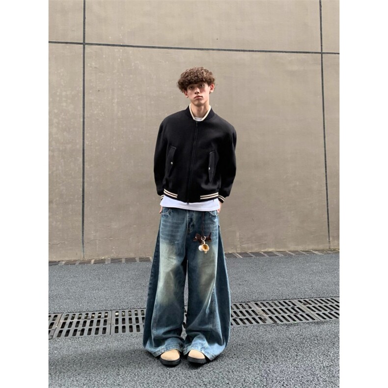 网图~美潮简约毛呢夹克棒球服外套W1566/P65,男装夹克,电商B350