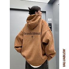 麂皮绒连帽卫衣直播品质重磅400克哥特字印花JL7087-P45控78，男装卫衣，星座508（原C305）