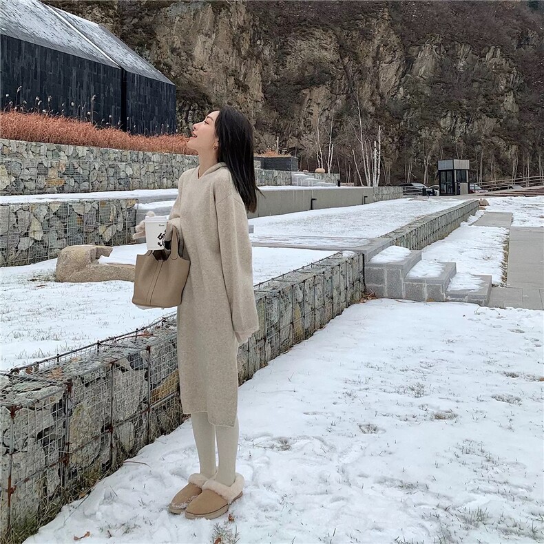 毛衣女秋冬2024秋冬款连帽洋气慵懒宽松软糯连衣裙,女装连衣裙,思途羊绒