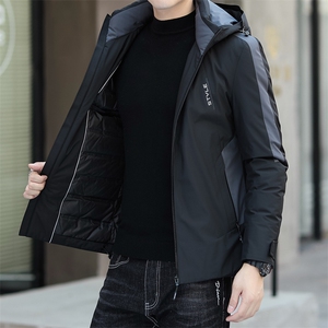 冬季新款男士连帽商务休闲羽绒服中年爸爸装厚款保暖外套男装图片