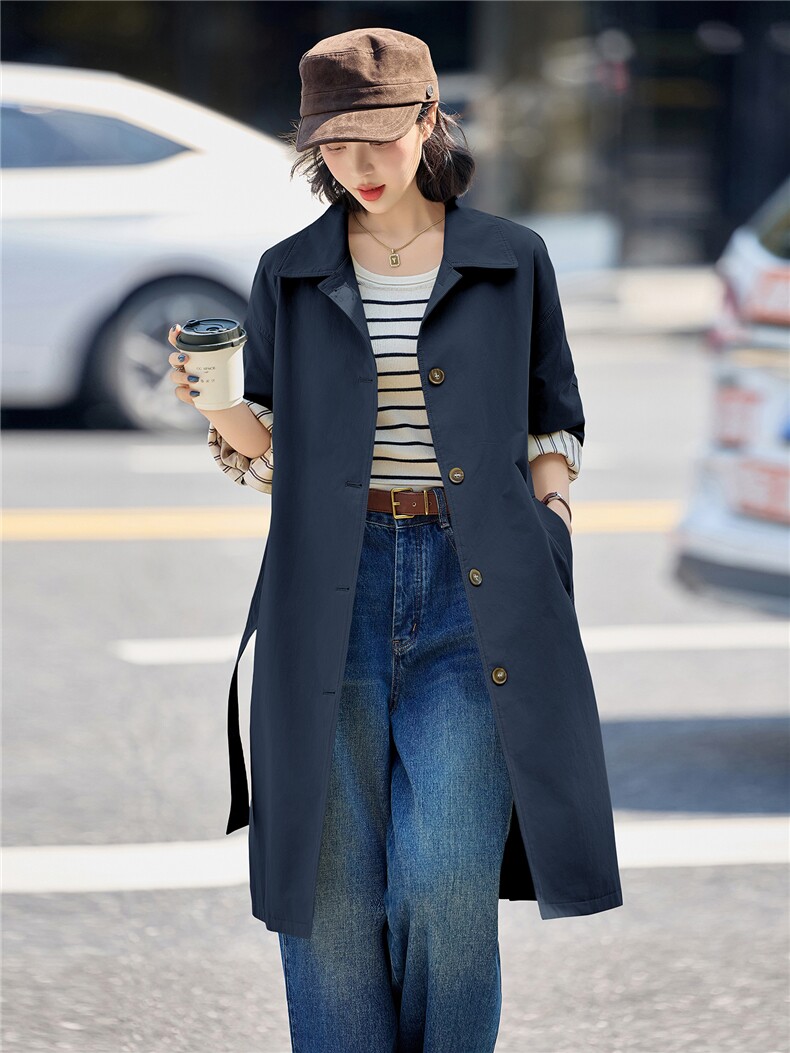 中长款风衣外套女2025秋季新款韩版宽松休闲气质高级感大衣,女装风衣,美沁