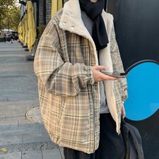 冬季棉服加厚保暖格子棉衣港风潮流两面穿羊羔毛外套男MY56-P135，男装棉衣，电商B295