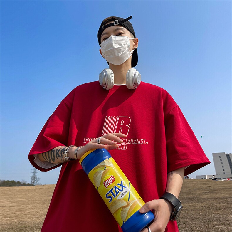 抖音得物二开现货供应220克夏装重磅美式高街宽松短袖t恤MT83图片