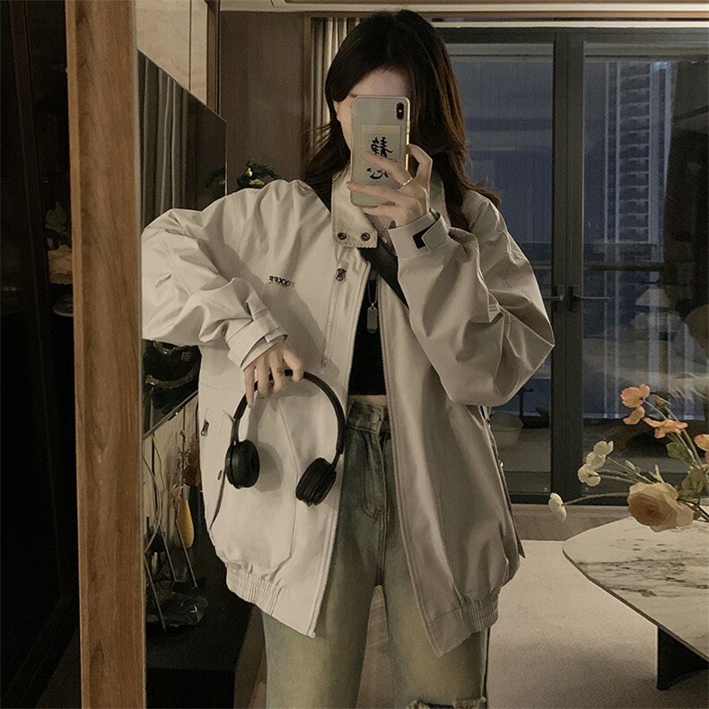 潮牌纽扣翻领工装夹克男女春季宽松百搭拉链外套C796-P100,男装夹克,星座911-2(原星座613-2）
