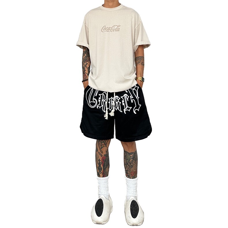 美式高街hiphop短裤男款夏季潮牌涂鸦篮球运动裤大码痞帅五分裤子,男装牛仔裤,星座417-3