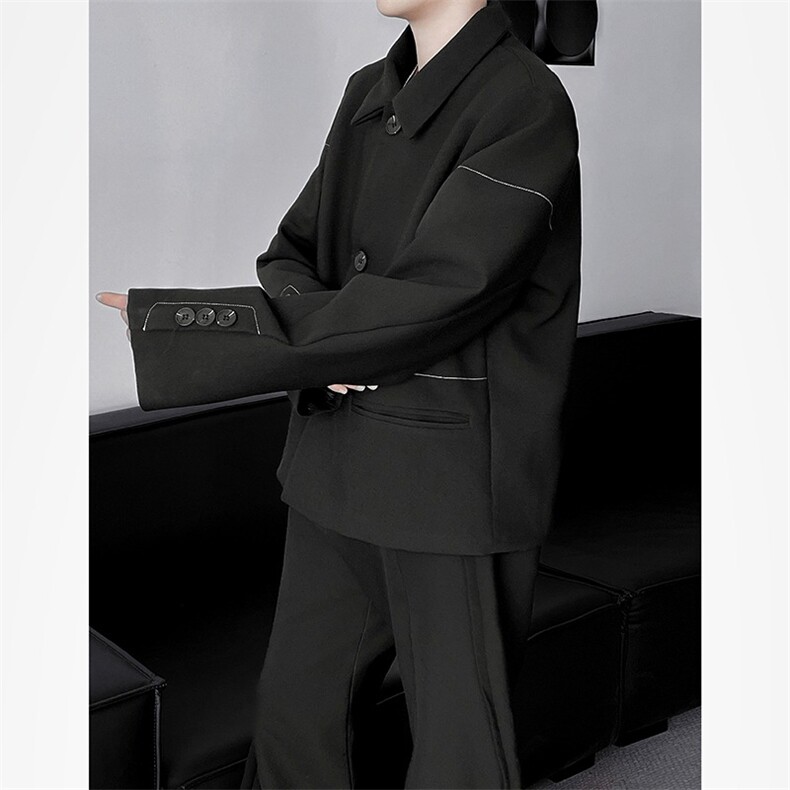 黑色垫肩西装外套男高级痞帅春秋夹克老钱风穿搭dk西服LK1166-p65,男装西服,星座1008
