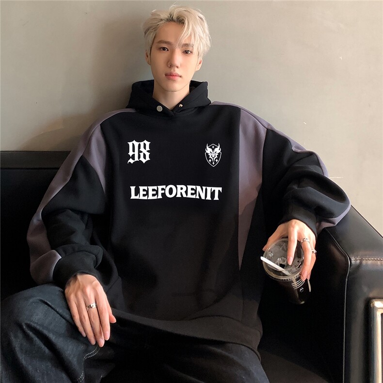 美式复古字母印花拼接连帽卫衣男女宽松百搭帽衫w110-p68,男装卫衣,电商C307