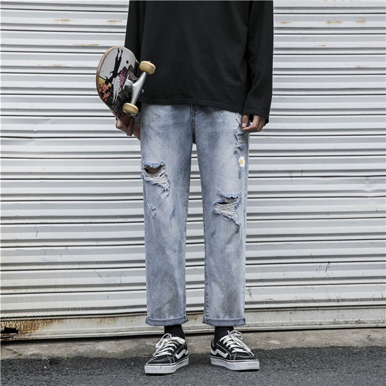 牛仔裤男ins风破洞潮春季新款A310P38,男装牛仔裤,星座1116-2