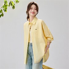 2026春夏新款蓝衬衫女宽松显瘦元气少女感衬衣韩版松弛感慵懒风，女装衬衫，艾米