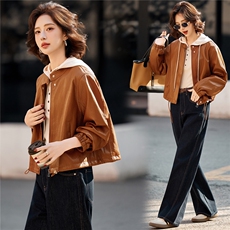 BK时尚油蜡磨砂皮女立领小个子短款海宁皮衣夹克外套2026春秋新款，女装皮衣，潮流依族