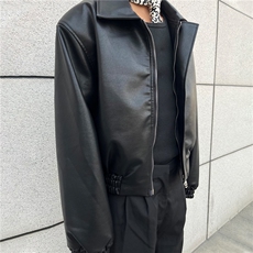 美式复古cleanfit短款垫肩皮衣外套男春秋季高级感休闲宽，男装皮衣，星座218-1（原230）