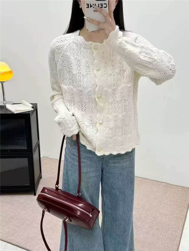精纺6羊毛重工镂空开衫,针织衫/毛衣,艾米娇羊绒
