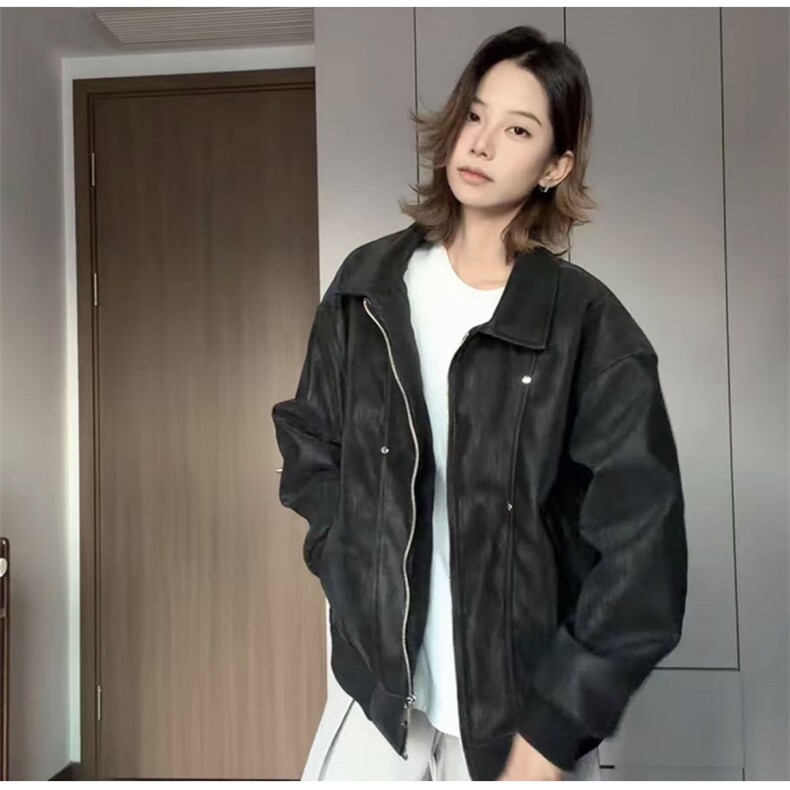 网图美式翻领纹理感PU皮夹克皮衣机车服外套JK508-P70,男装夹克,星座1213