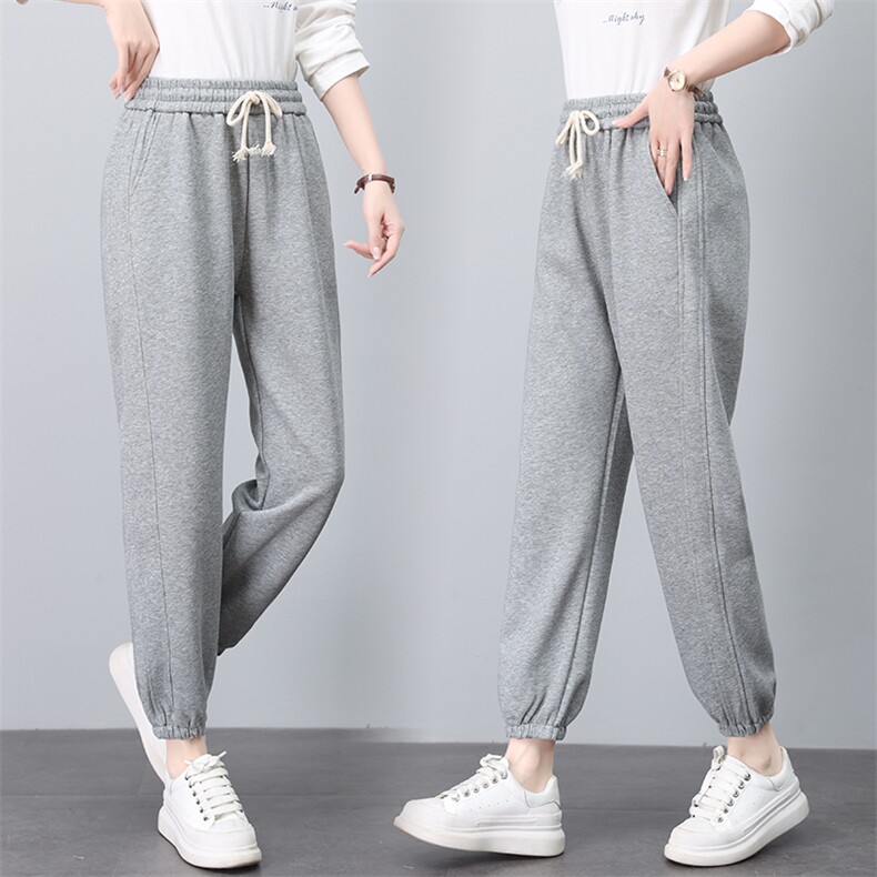 时尚休闲运动裤子2023秋季新品宽松大码减龄哈伦裤松紧抽绳，女装大码女装，奕阳依阁