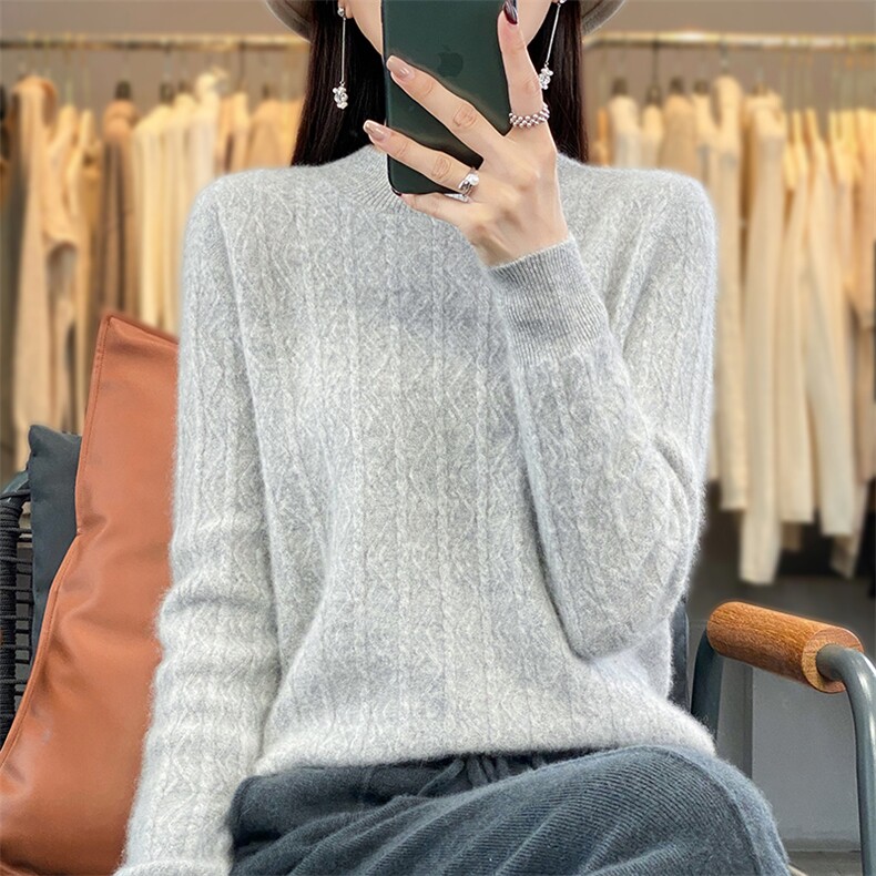 2332半高领羊毛衫女宽松百搭纯色加厚毛衣女针织打底衫,女装羊毛衫,邓利维