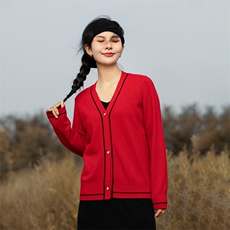 秋冬季新款简约舒适单排扣羊毛开衫长袖，女装羊毛衫，奢优羊绒