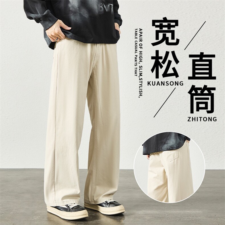 日系ins复古美式牛仔裤男潮牌显瘦垂感直筒弹力休闲裤子YZ31-P45图片