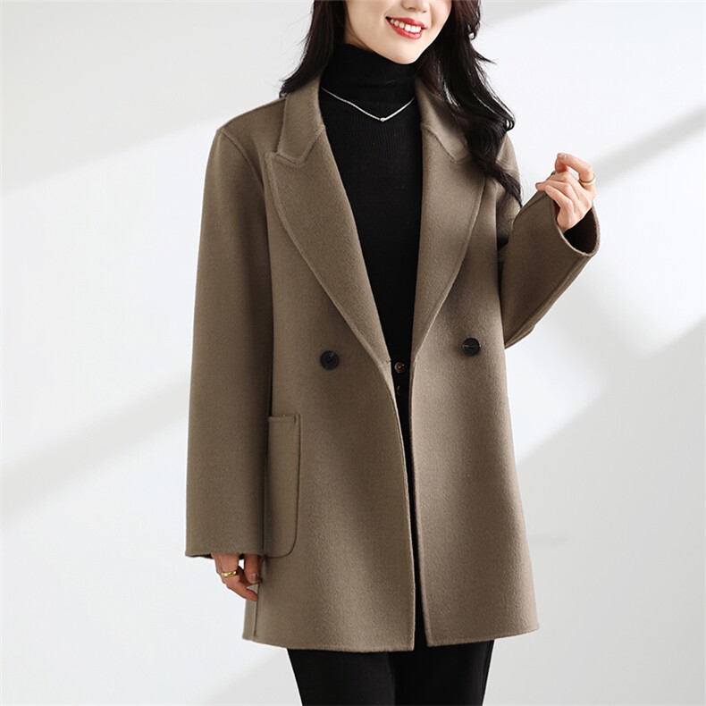 新款【源头正品】韩版秋冬新款双面羊绒大衣女中长款羊毛大衣外套,女装双面呢大衣,怡欣双面呢工厂店