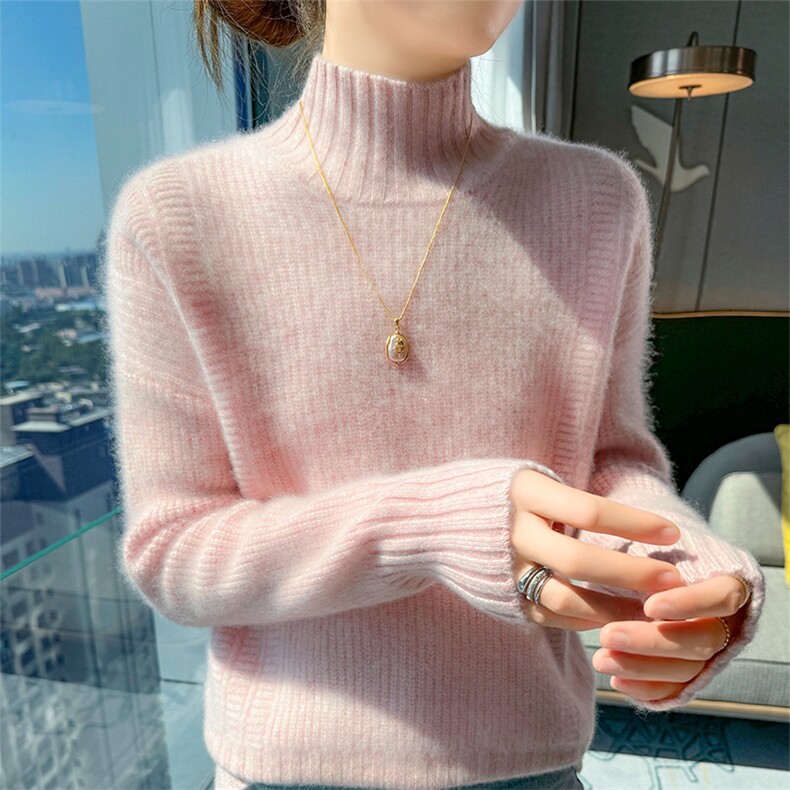秋冬新款女士半高领修身针织衫套头,针织衫/毛衣,宇灿羊绒
