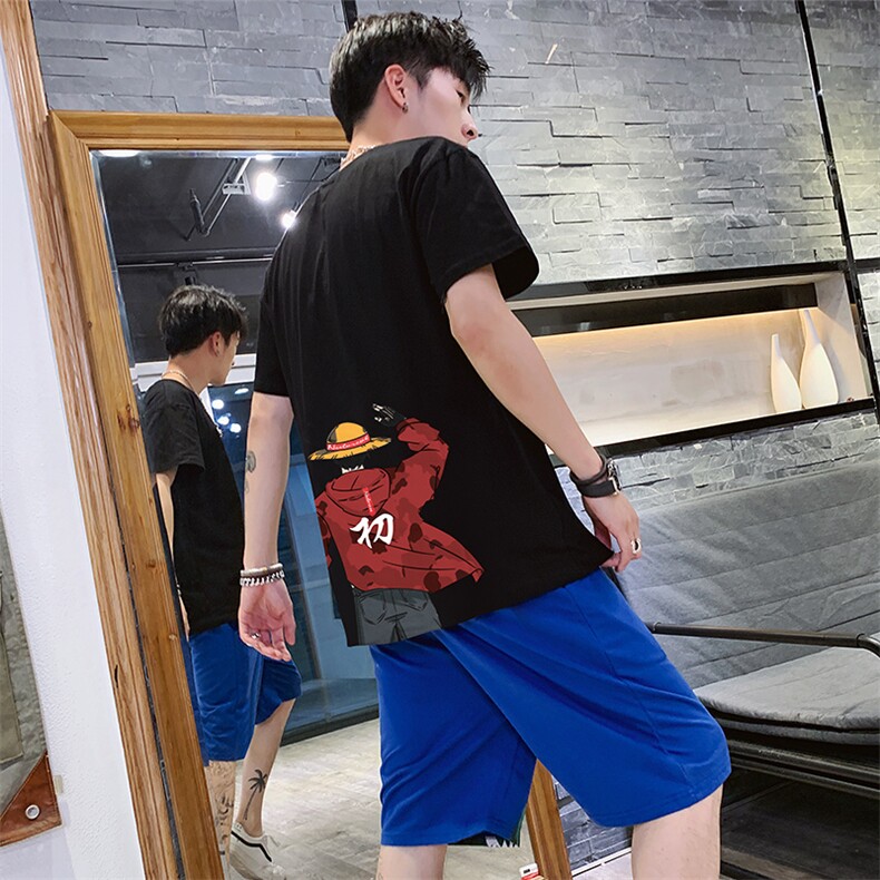 现货货路飞短袖五分裤套装青少年T恤休闲T10套装,男装休闲套装,星座308B-2