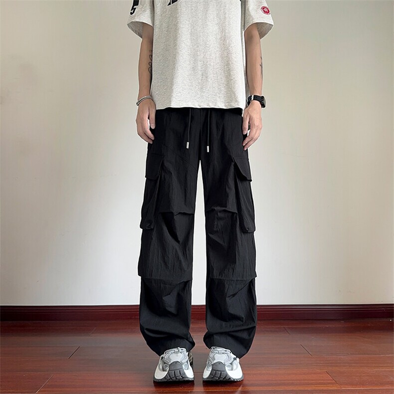 春夏冰丝拼接工装伞兵褶长裤红地板XZ604-K203-特P35控68,男装工装外套,星座604