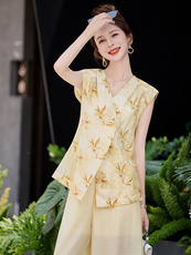 新中式国风气质优雅时尚套装女夏新款高级感刺绣马甲阔腿裤两件套，女装套装/套裙，众宇琦