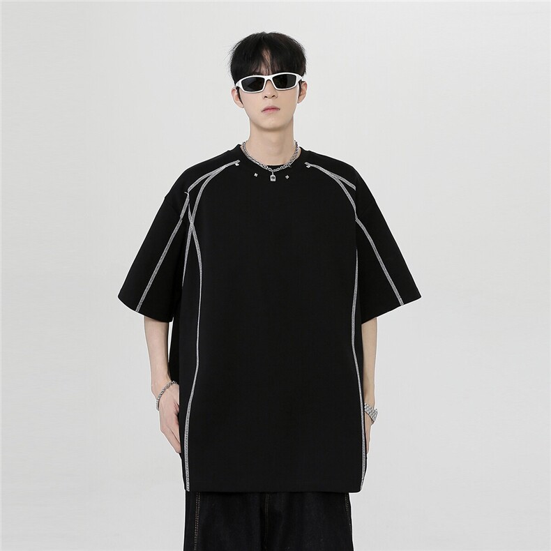 美式高街解构拼接短袖T恤男夏季潮牌宽松上衣半袖T802-p38,男装T恤,电商C307