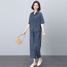 时尚薄款牛仔套装女夏季2025新款宽松休闲中年妈妈洋气减龄两件套，女装套装/套裙，悦见她