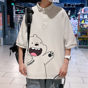 PL57131-P35 翻领短袖polo衫男大码胖子半袖t恤男有领保罗衫 模特图片