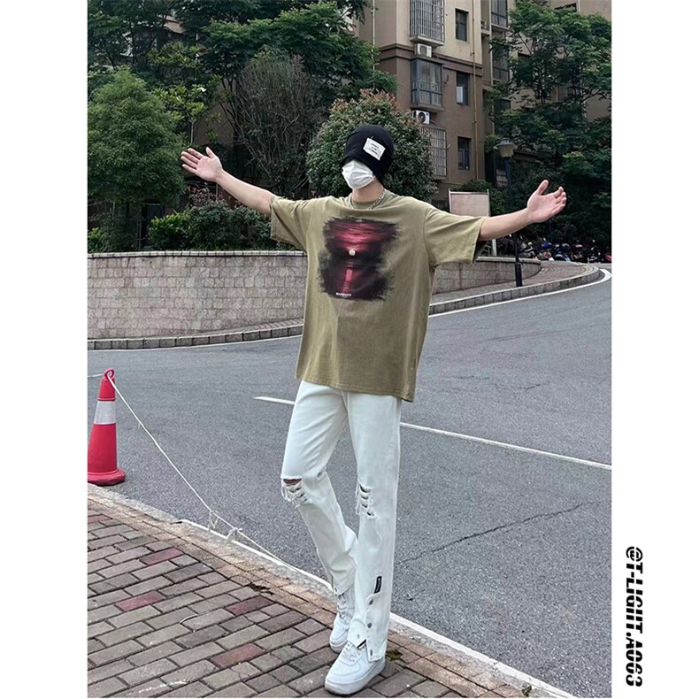 新款美式高街ins小众拉链排扣破洞休闲牛仔裤货号K642P60控价78,男装牛仔裤,电商A063