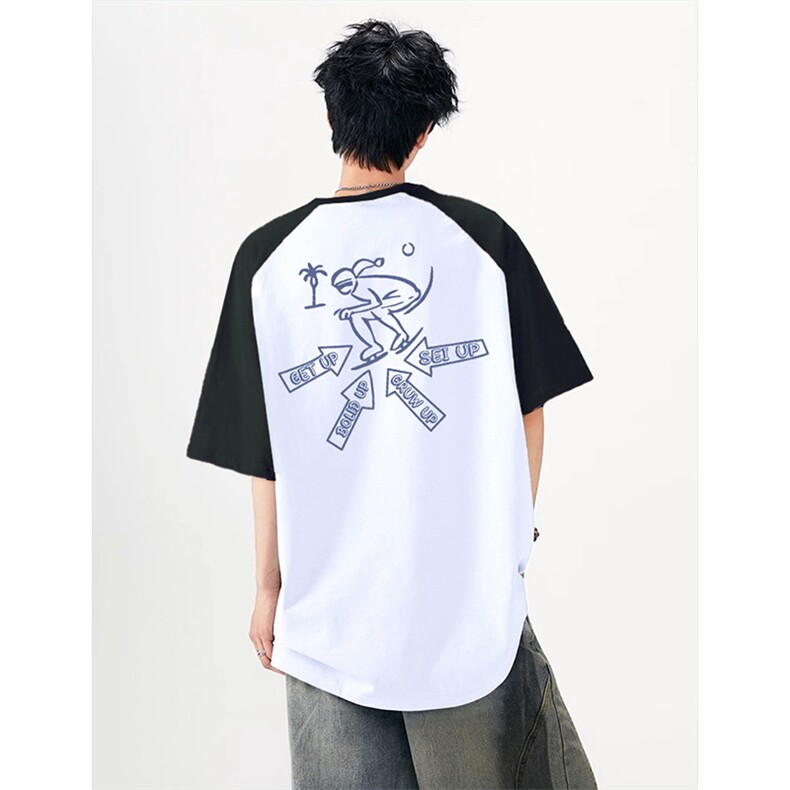 抖音得物高品质二开240克宽松纯棉美式潮牌插肩袖拼接短袖T恤，男装T恤，电商A486