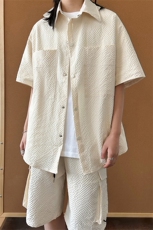 港风日系复古肌理感翻领短袖衬衫+短裤两件套XZ213-TZ88-P55控88，男装牛仔裤，星座213