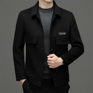 中年男士爸爸装休闲呢子外套冬季新款羊毛呢夹克休闲翻领男装衣服图片