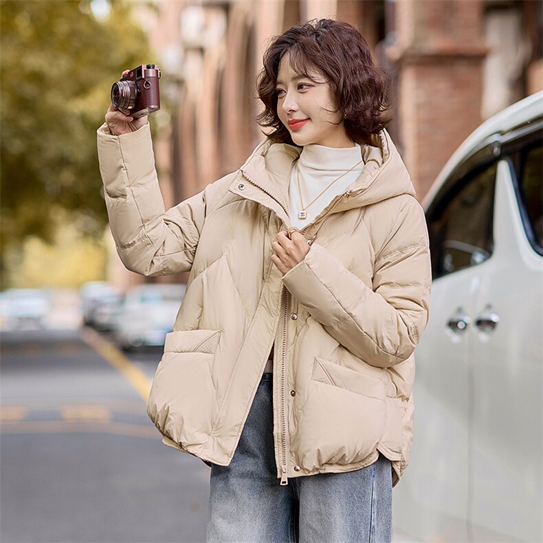 红色短款羽绒服女高级设计感90白鸭绒小个子韩版宽松加厚冬季外套,女装羽绒服,梦懿尔