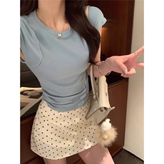 百搭休闲波点半身裙女2025夏季通勤百搭高腰显瘦小个子包臀短裙，鞋类箱包手腕包，星座1210-1