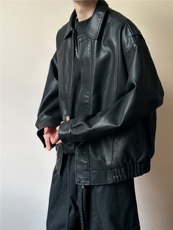 现货荔枝皮夹克外套男潮牌宽松PU皮衣A351-AP2602-P105控168，男装夹克，电商A351