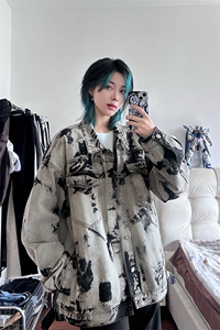 现货5千件 男女美式牛仔外套春扎染破坏牛仔衣高街夹克 控108图片