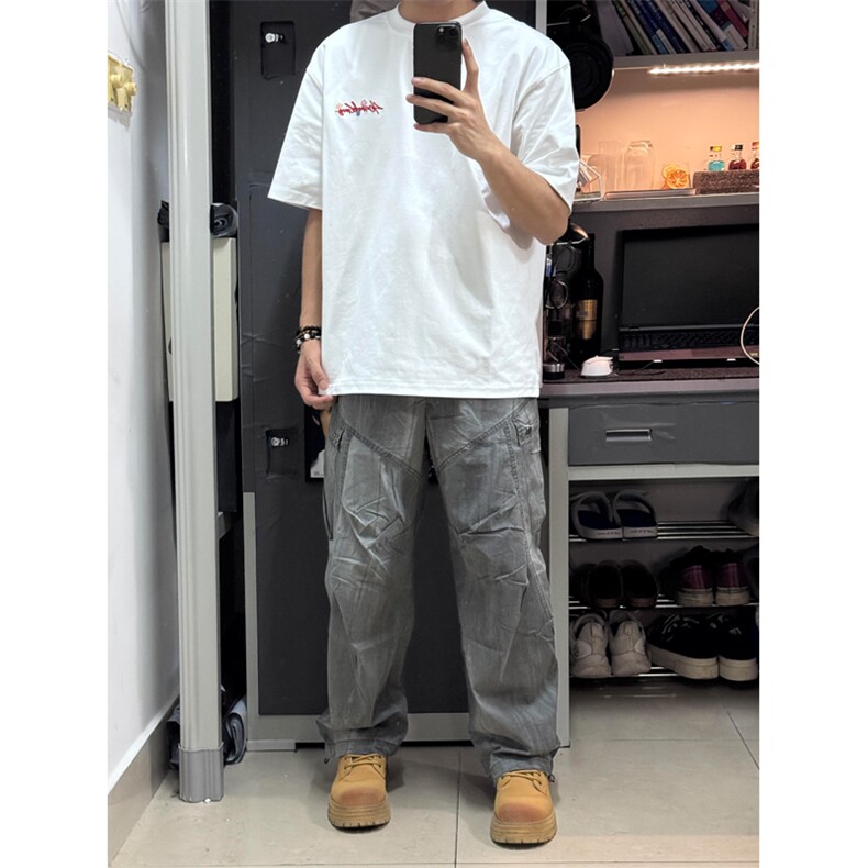 网图有货美式夏季手写花卉刺绣短袖T恤男女宽松情侣上衣A466-P30,男装T恤,星座1505
