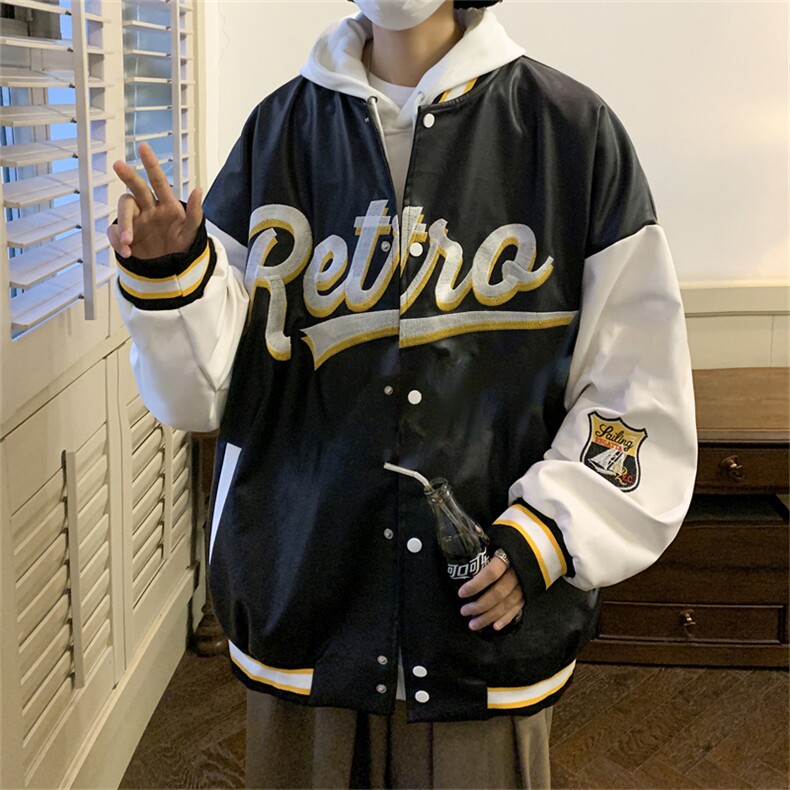 特批60春秋款pu皮拼色男士棒球领刺绣外套机动皮夹克潮PJ222，男装夹克，电商B370