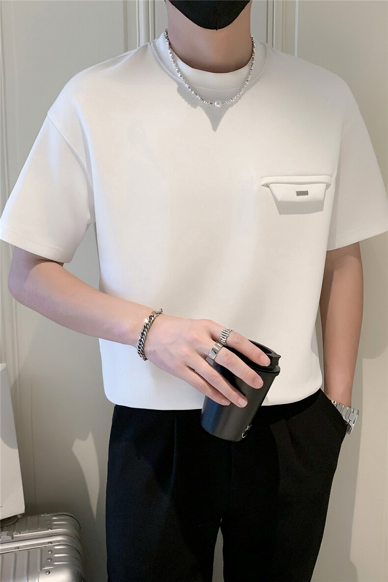 现货2025夏季新款社会小伙口袋金属装饰男短袖T恤TX05P48控68,男装T恤,电商B276A