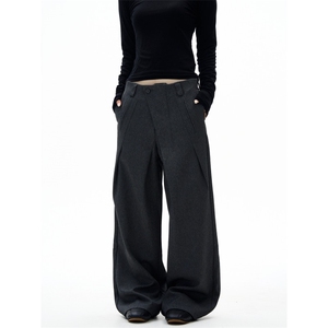 1506-1/KB0381/P57美式复古打褶斜门襟肌理休闲西裤男女高级图片