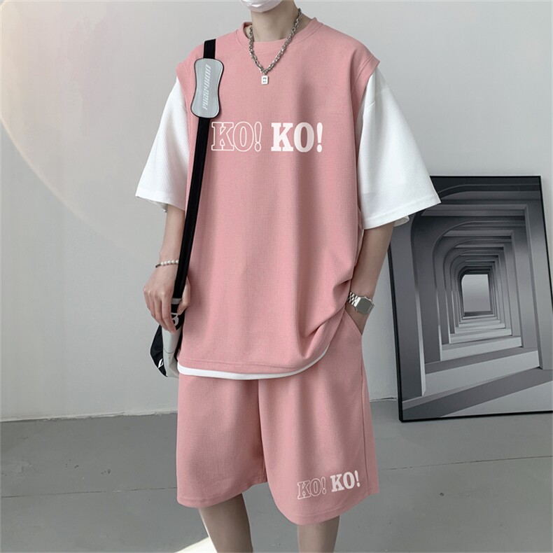 华夫格套装潮流休闲短袖短裤两件套FTZ3028-P55控78,男装牛仔裤,电商B370