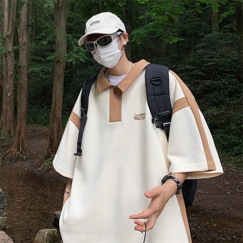 华夫格短袖polo衫男夏季宽松潮牌五分半袖T恤1001-1-AL16-P36，男装Polo衫，星座1001-1