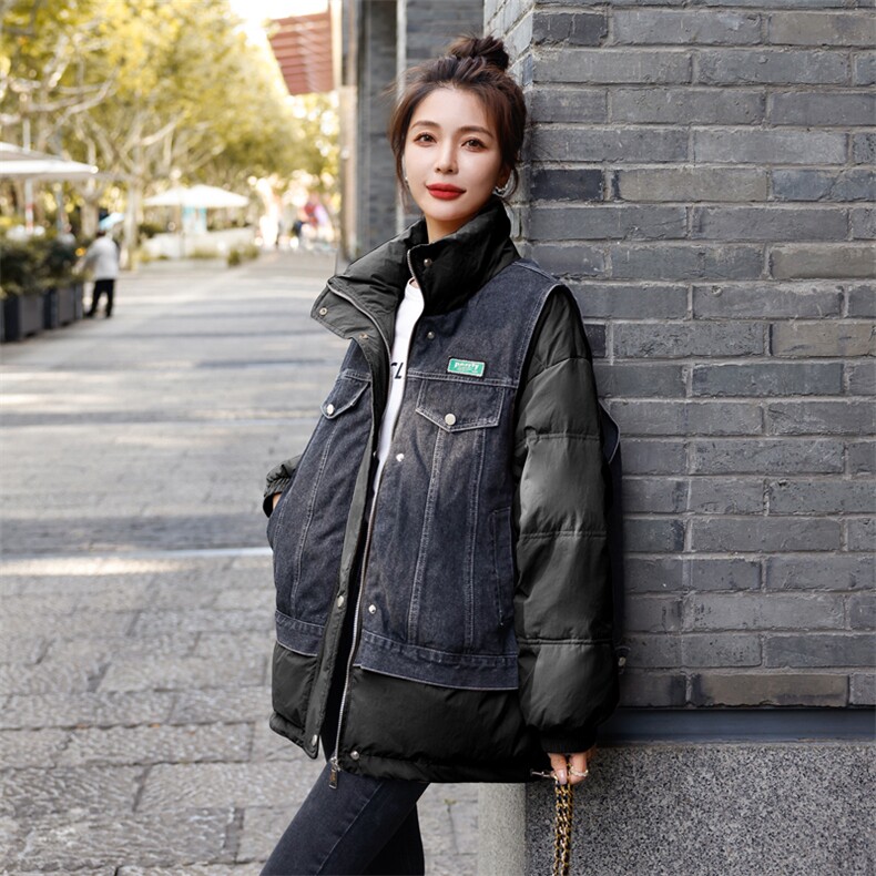 洋气牛仔拼接羽绒服女2022冬装新款女装韩版时尚保暖白鸭绒外套,女装羽绒服,慧尚依恋