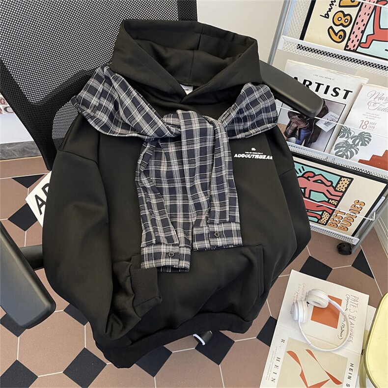 复古潮牌格子披肩设计感连帽卫衣男春季宽松情侣上衣W0149-P60,男装卫衣,星座308B-1