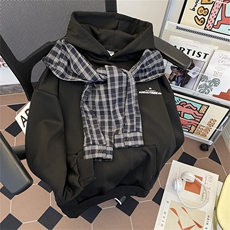 复古潮牌格子披肩设计感连帽卫衣男春季宽松情侣上衣W0149-P60，男装卫衣，星座308B-1