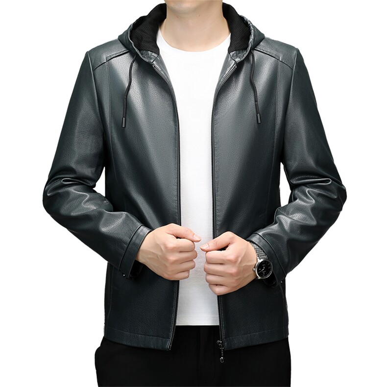 男士皮衣新款秋冬宽松连帽机车上衣服休闲皮夹克外套男(加绒145,男装夹克,钱塘6003（原4033）