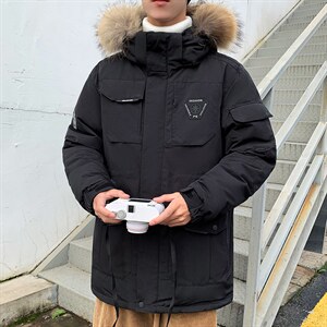 仓库桥园路现货足连帽工装户外情侣加厚学生白鸭绒羽绒服R2021P90图片