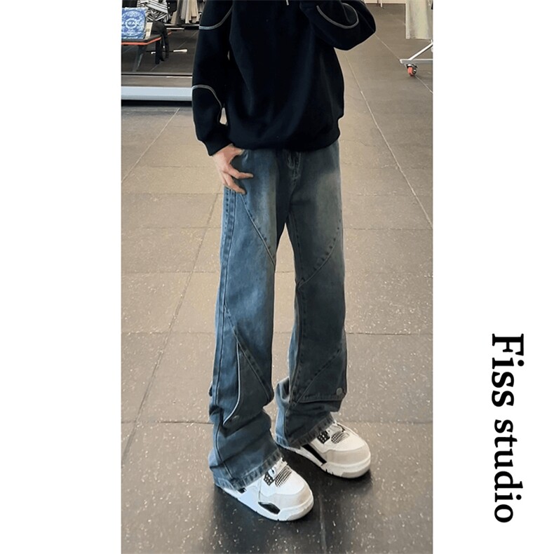NZK70-P45美式复古直筒长裤设计感渐变高街痞帅微喇牛仔裤,男装牛仔裤,星座215-1